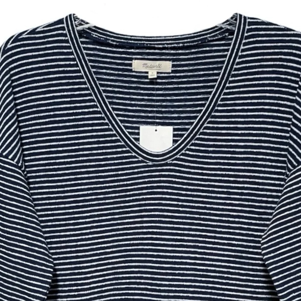 Madewell V-Neck Bubble Sleeve Stripe Sweatshirt